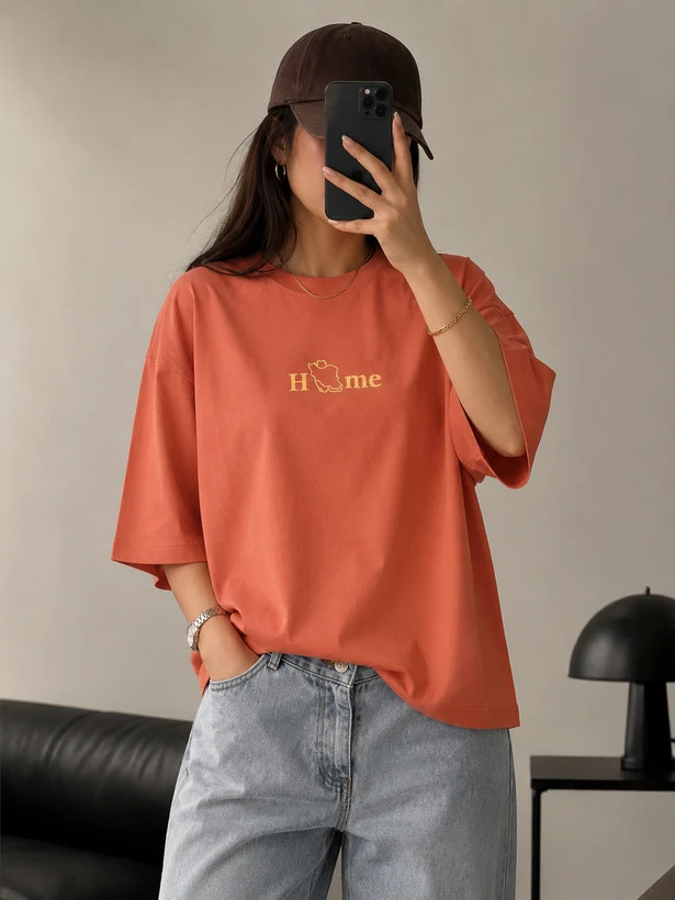 تخفیف ویژه تیشرت باکسی زنانه طرح ایران رنگ نارنجی کد 0085