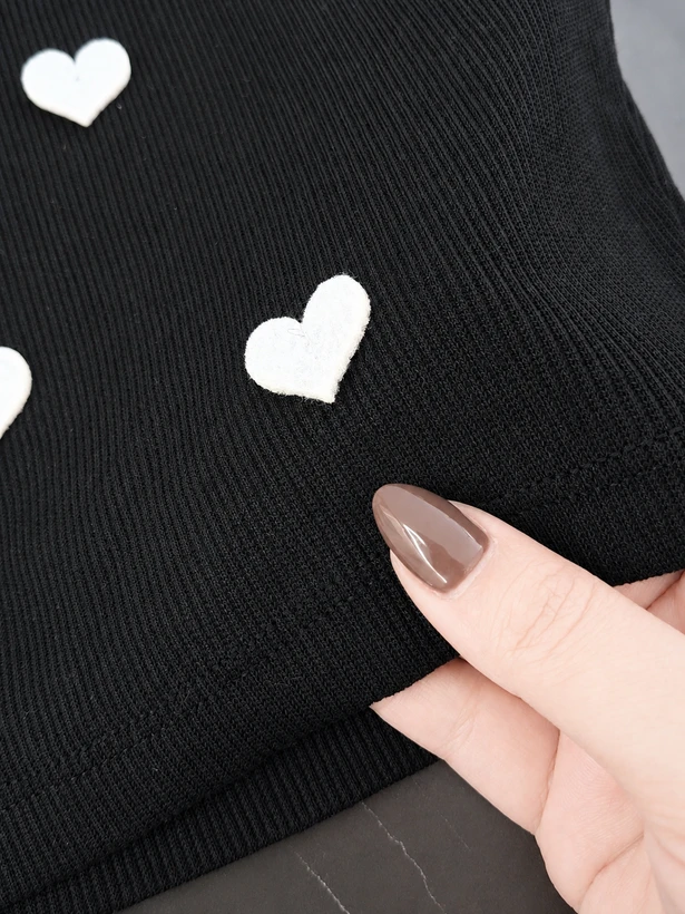 پر فروش ترین کراپ زنانه طرح قلب رنگ مشکی کد 0098